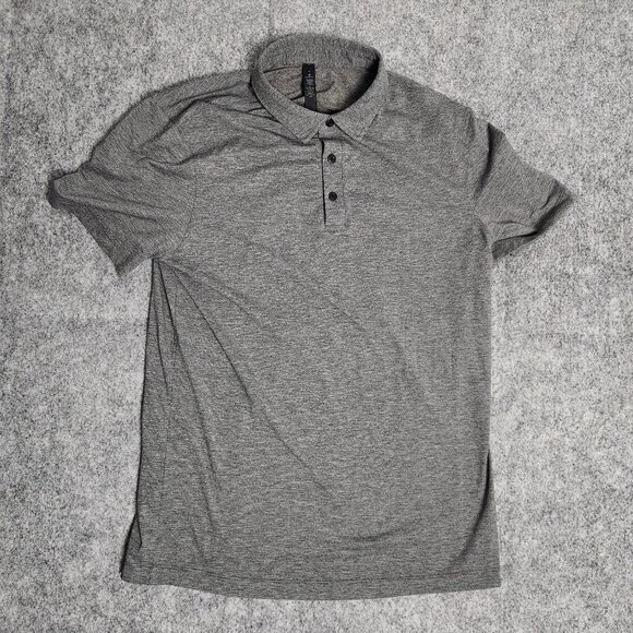 Lululemon Golf Shirt Men M Gray Heather Short Sleeve Pullover Stretch Activewear - Picture 1 of 6